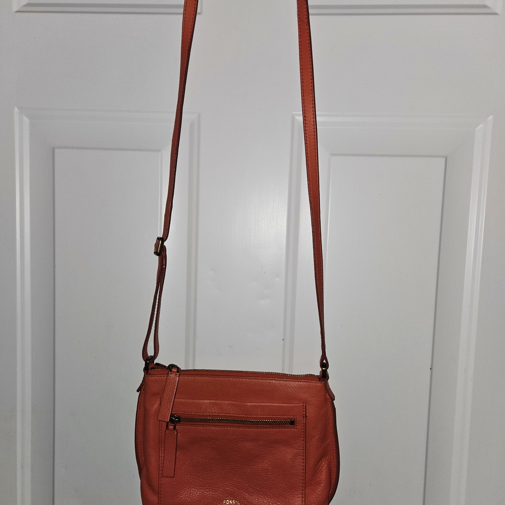 Fossil Orange Pebble Leather Crossbody